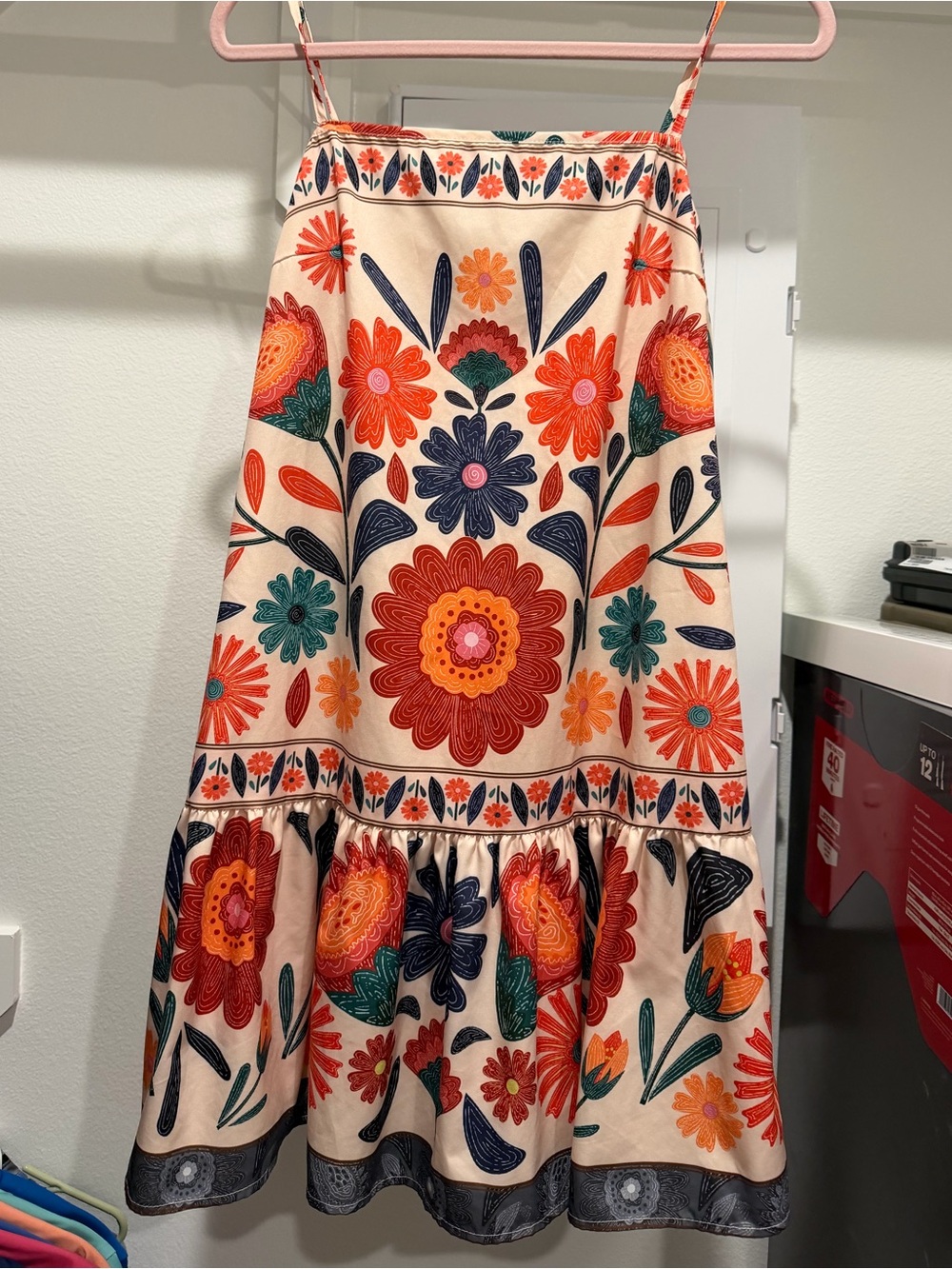 SHEIN Cream Dress with Orange, Navy & Teal Floral Print